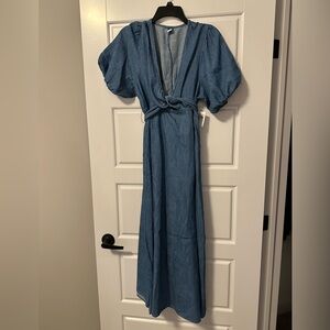 Soft Denim Dress with Tie Cross Front - Long